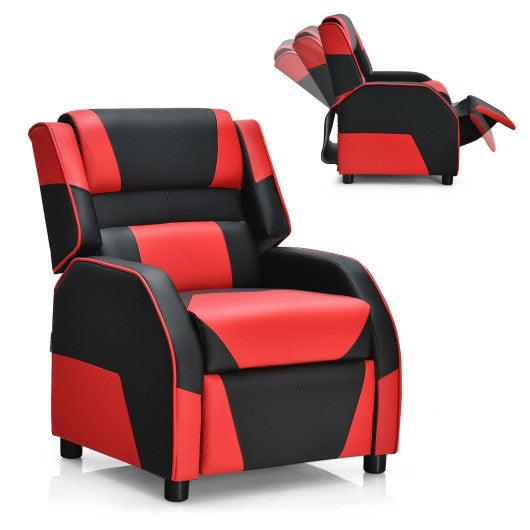 Kids Youth PU Leather Gaming Sofa Recliner with Headrest and Footrest-Red at Set Shop and Smile