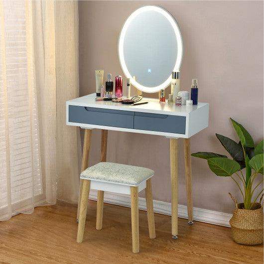 Touch Screen Vanity Makeup Table Stool Set with Lighted Mirror-Gray at Set Shop and Smile