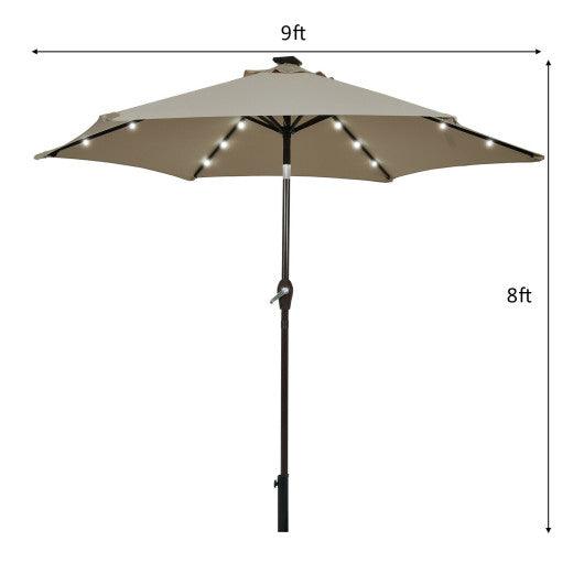 9 Feet Solar LED Lighted Patio Market Umbrella Tilt Adjustment Crank Lift-Tan at Set Shop and Smile