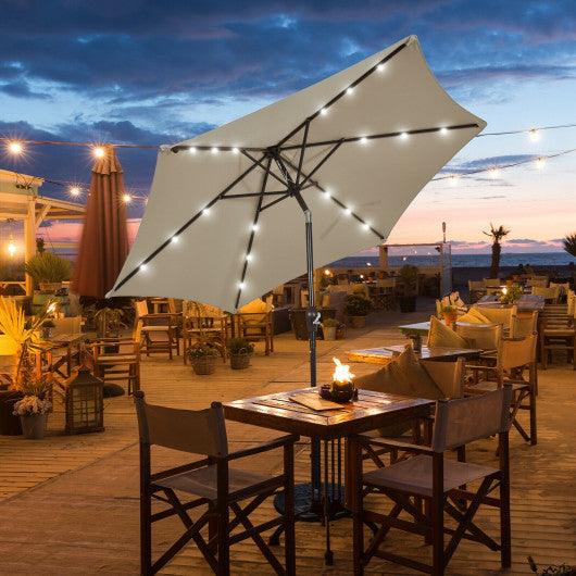 9 Feet Solar LED Lighted Patio Market Umbrella Tilt Adjustment Crank Lift-Tan at Set Shop and Smile