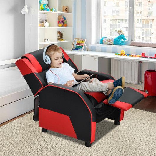 Kids Youth PU Leather Gaming Sofa Recliner with Headrest and Footrest-Red at Set Shop and Smile