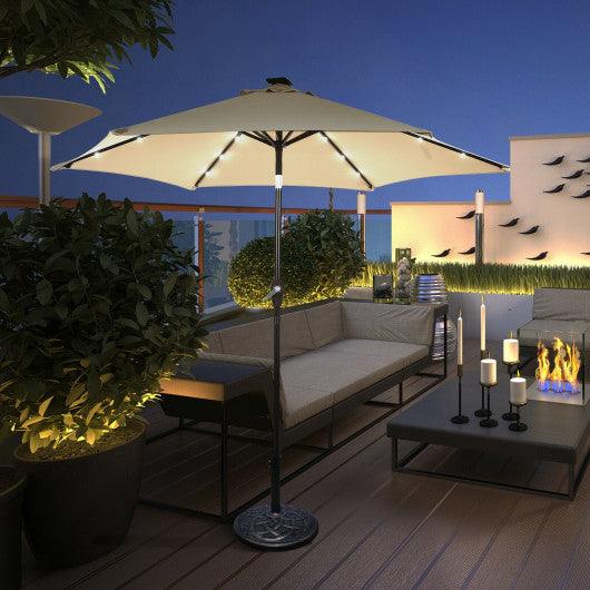 9 Feet Solar LED Lighted Patio Market Umbrella Tilt Adjustment Crank Lift-Tan at Set Shop and Smile