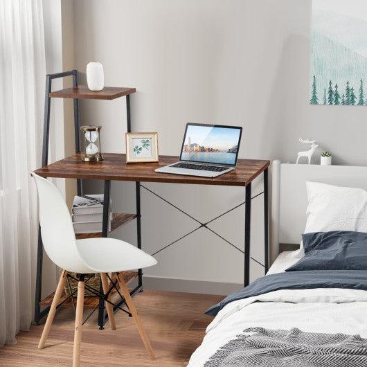 Compact Computer Desk Workstation with 4 Tier Shelves for Home and Office-Brown at Set Shop and Smile