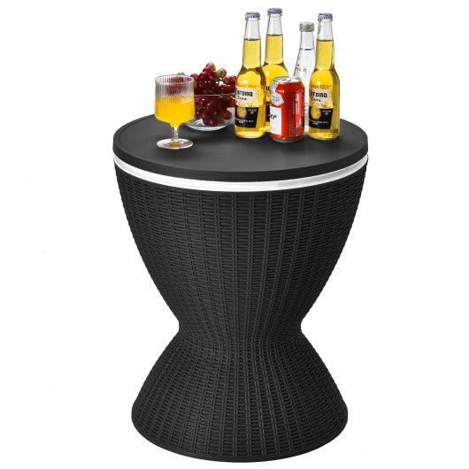 3 in 1 8 Gallon Patio Rattan Cooler Bar Table with Adjust Ice Bucket-Black at Set Shop and Smile