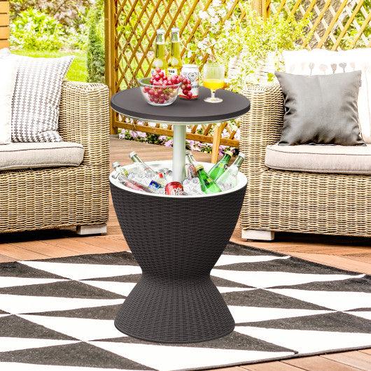 3 in 1 8 Gallon Patio Rattan Cooler Bar Table with Adjust Ice Bucket-Black at Set Shop and Smile
