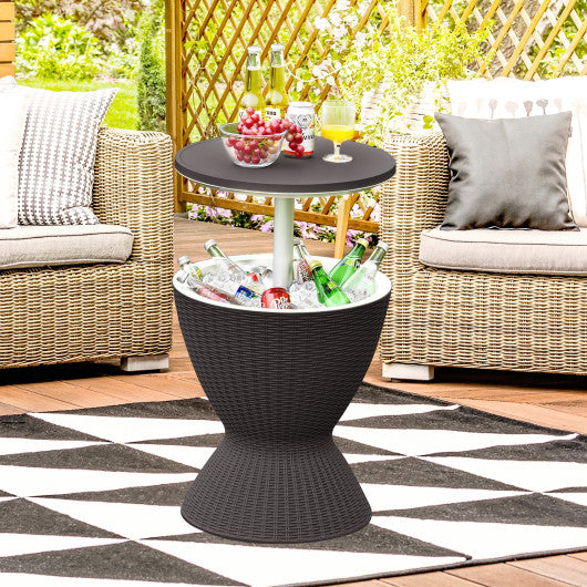3 in 1 8 Gallon Patio Rattan Cooler Bar Table with Adjust Ice Bucket-Black - Set Shop and Smile