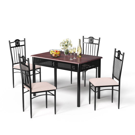 5 Pcs Dining Set Wood Metal Table and 4 Chairs with Cushions - Set Shop and Smile
