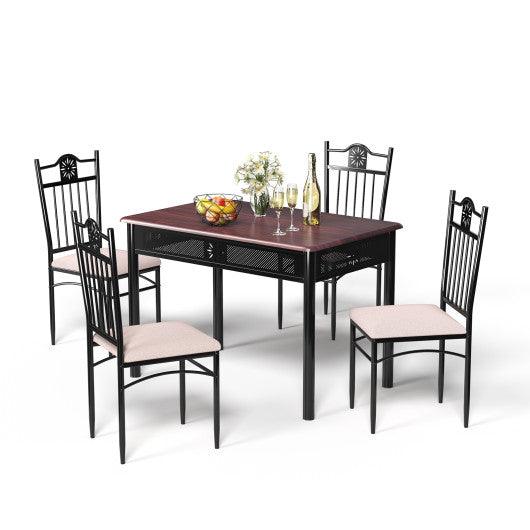 5 Pcs Dining Set Wood Metal Table and 4 Chairs with Cushions at Set Shop and Smile
