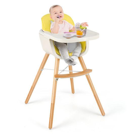 3-in-1 Convertible Wooden High Chair with Cushion-Yellow at Set Shop and Smile
