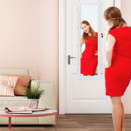 Door Mounted Lockable Mirrored Jewelry Cabinet with LED Lights at Set Shop and Smile