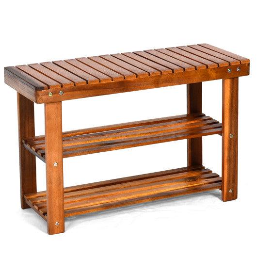 Freestanding Wood Bench with 3-Tier Storage Shelves at Set Shop and Smile