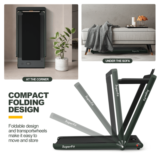 2-in-1 Electric Motorized Health and Fitness Folding Treadmill with Dual Display and Speaker-Green at Set Shop and Smile