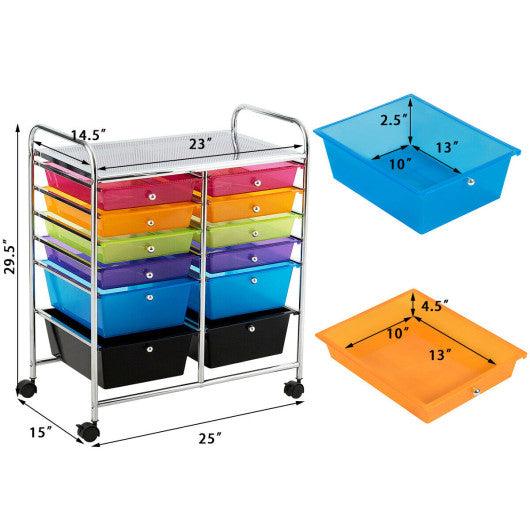 12 Drawers Rolling Cart Storage Scrapbook Paper Organizer Bins-Multicolor at Set Shop and Smile