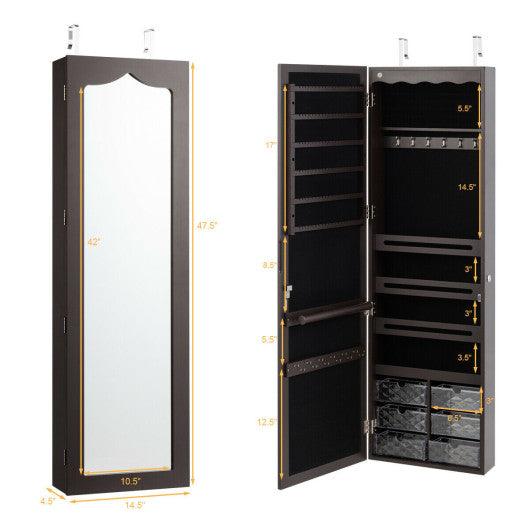 5 LEDs Jewelry Armoire Wall Mounted / Door Hanging Mirror-Brown at Set Shop and Smile