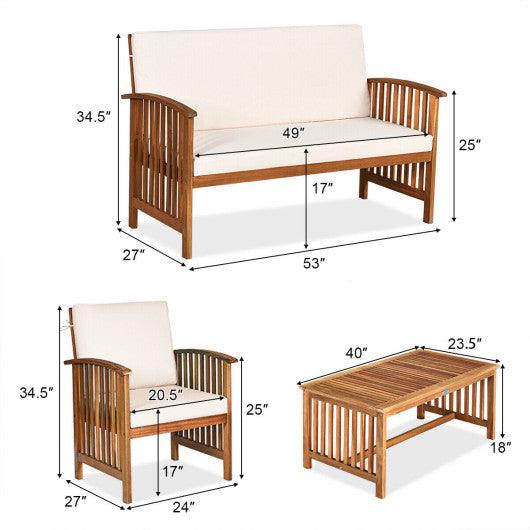 4 Pieces Patio Solid Wood Furniture Set-Beige at Set Shop and Smile