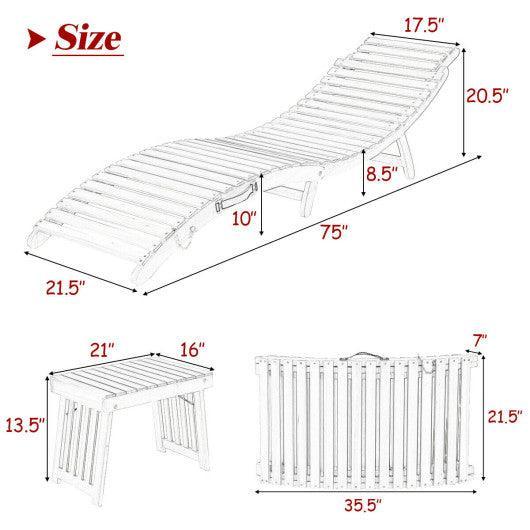 3 Pieces Folding Patio Eucalyptus Wood Lounge Chair Set with Foldable Side Table at Set Shop and Smile