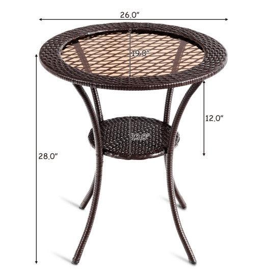 Round Rattan Wicker Coffee Table with Lower Shelf at Set Shop and Smile