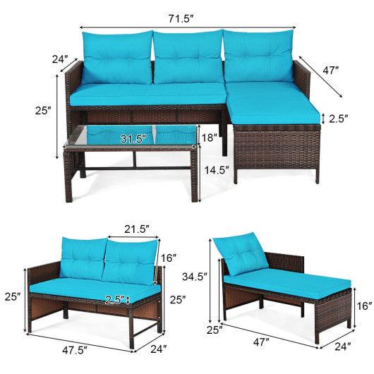 3 Pieces Patio Wicker Rattan Sofa Set-Turquoise at Set Shop and Smile