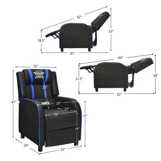 Massage Racing Gaming Single Recliner Chair-Blue at Set Shop and Smile