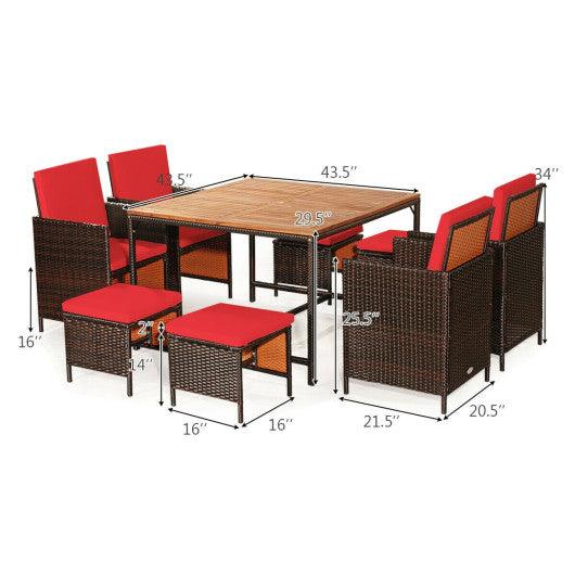 9 Pieces Patio Rattan Dining Cushioned Chairs Set-Red at Set Shop and Smile