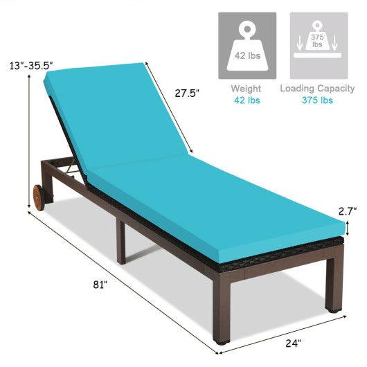 Patio Chaise Lounge Chair Outdoor Rattan Lounger Recliner Chair-Turquoise at Set Shop and Smile