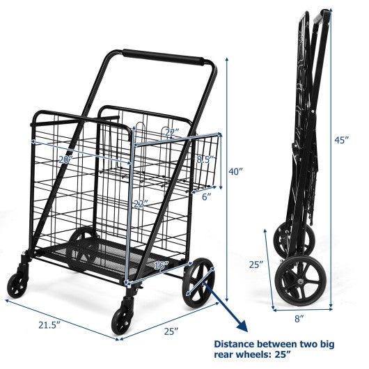 Heavy Duty Folding Utility Shopping Double Cart-Black at Set Shop and Smile