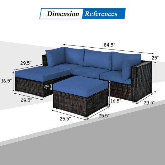 5 Pieces Patio Rattan Sofa Set with Cushion and Ottoman-Navy at Set Shop and Smile
