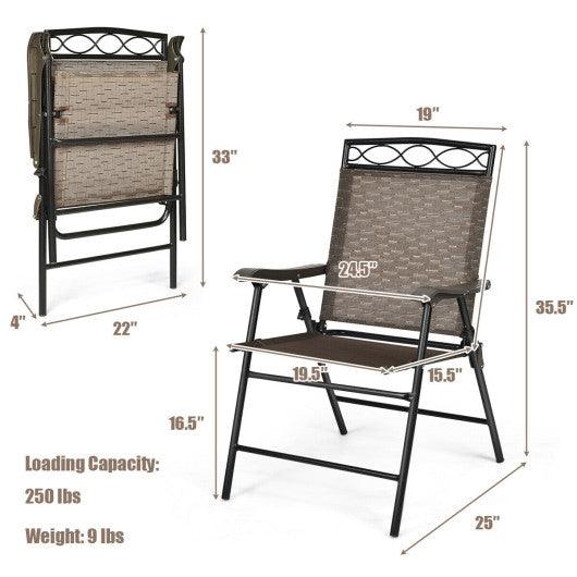 Set of 2 Patio Folding Chairs Sling Portable Dining Chair Set with Armrest at Set Shop and Smile