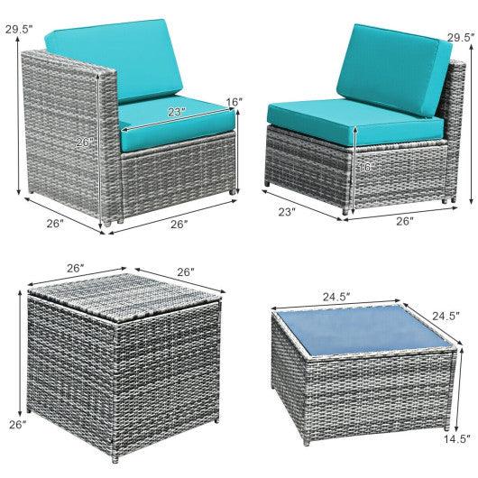 8 Piece Wicker Sofa Rattan Dinning Set Patio Furniture with Storage Table-Turquoise at Set Shop and Smile