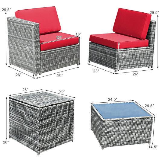8 Piece Wicker Sofa Rattan Dinning Set Patio Furniture with Storage Table-Red at Set Shop and Smile