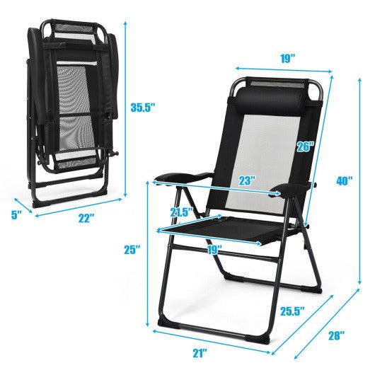 4 Pieces Patio Garden Adjustable Reclining Folding Chairs with Headrest-Black at Set Shop and Smile