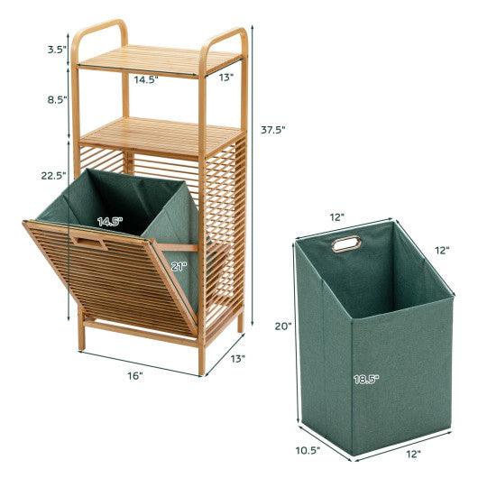 Tilt-out Bamboo Laundry Hamper with 2-Tier Shelf and Removable Liner-Natural at Set Shop and Smile