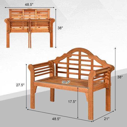 49 Inch Eucalyptus Wood Outdoor Folding Bench with Backrest Armrest for Patio Garden at Set Shop and Smile