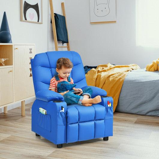 PU Leather Kids Recliner Chair with Cup Holders and Side Pockets-Blue at Set Shop and Smile