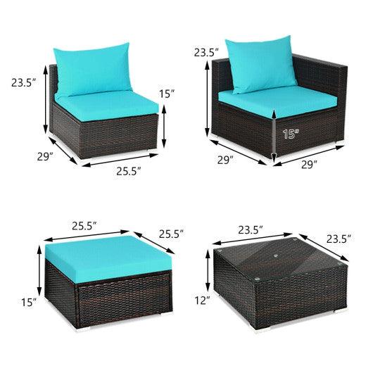 5 Pieces Patio Rattan Furniture Set with Coffee Table-Turquoise at Set Shop and Smile