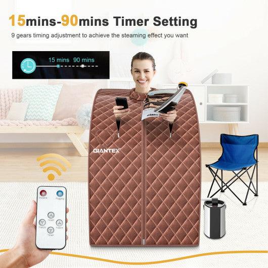 Portable Personal Steam Sauna Spa with 3L Blast-proof Steamer Chair-Coffee at Set Shop and Smile