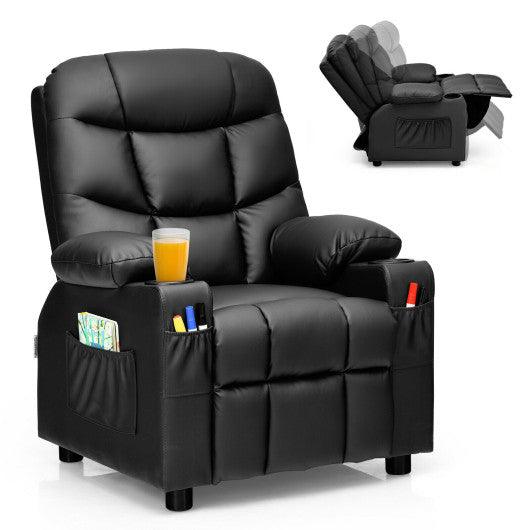 PU Leather Kids Recliner Chair with Cup Holders and Side Pockets-Black at Set Shop and Smile