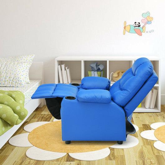 PU Leather Kids Recliner Chair with Cup Holders and Side Pockets-Blue at Set Shop and Smile