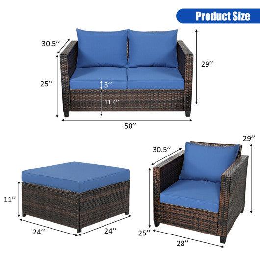 5 Pieces Patio Cushioned Rattan Furniture Set-Navy at Set Shop and Smile