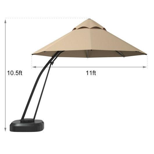 11 Feet Outdoor Cantilever Hanging Umbrella with Base and Wheels-Beige at Set Shop and Smile