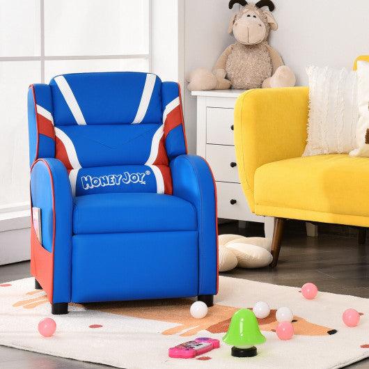 Kids Leather Recliner Chair with Side Pockets-Blue at Set Shop and Smile