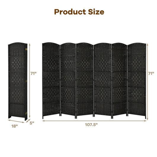 6.5Ft 6-Panel Weave Folding Fiber Room Divider Screen-Black at Set Shop and Smile