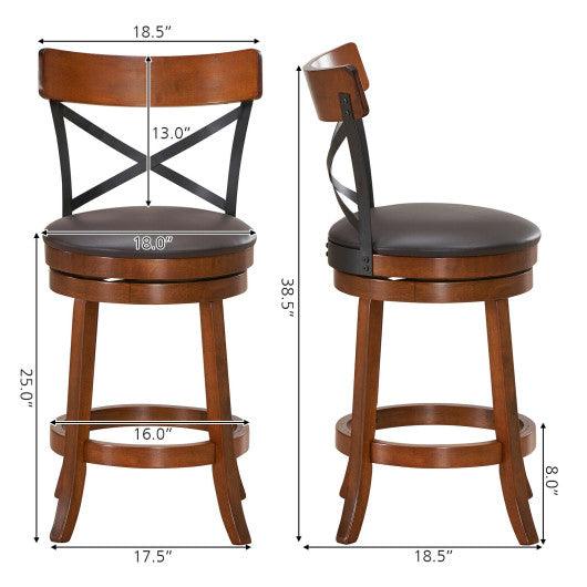 Set of 2 Bar Stools 360-Degree Swivel Dining Bar Chairs with Rubber Wood Legs-25 inch at Set Shop and Smile