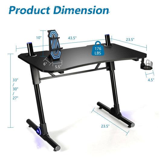 43.5 Inch Height Adjustable Gaming Desk with Blue LED Lights at Set Shop and Smile
