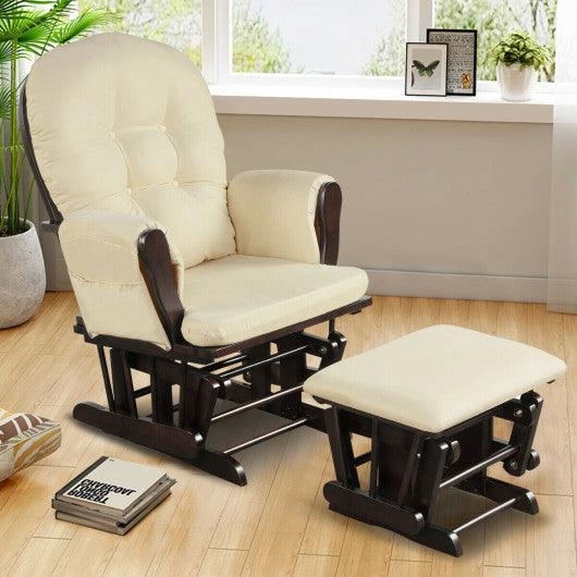 Wood Glider and Ottoman Set with Padded Armrests and Detachable Cushion-Beige at Set Shop and Smile