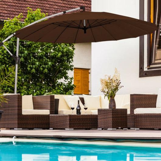 10 Feet Patio Offset Umbrella Market Hanging Umbrella for Backyard Poolside Lawn Garden-Tan at Set Shop and Smile