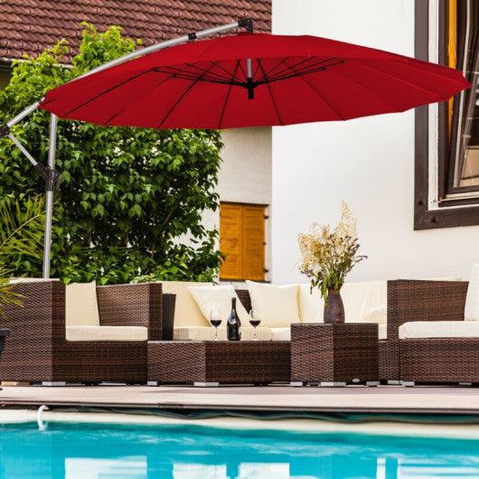 10 Feet Patio Offset Umbrella Market Hanging Umbrella for Backyard Poolside Lawn Garden-Dark Red at Set Shop and Smile