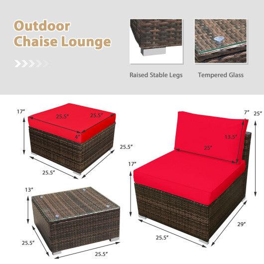 5 Pieces Patio Rattan Furniture Set with Cushioned Armless Sofa-Red at Set Shop and Smile