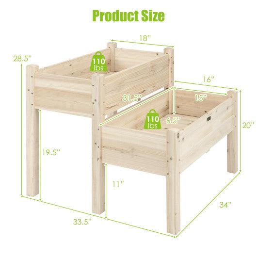 2 Tier Wooden Elevated Planter Box with Legs and Drain Holes for Balcony and Yard at Set Shop and Smile
