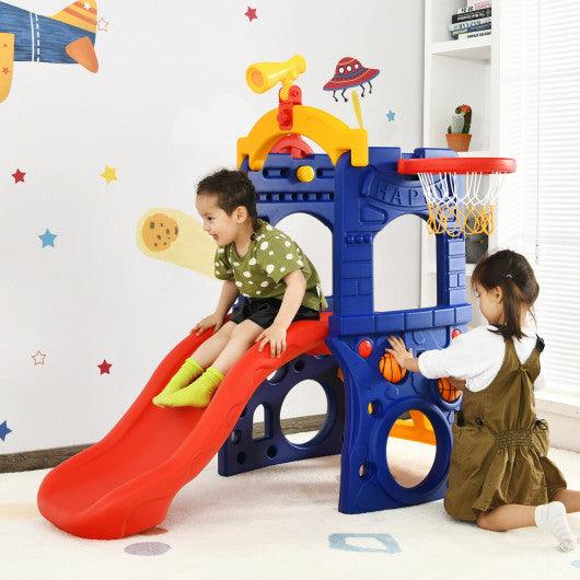 6-in-1 Freestanding Kids Slide with Basketball Hoop and Ring Toss at Set Shop and Smile